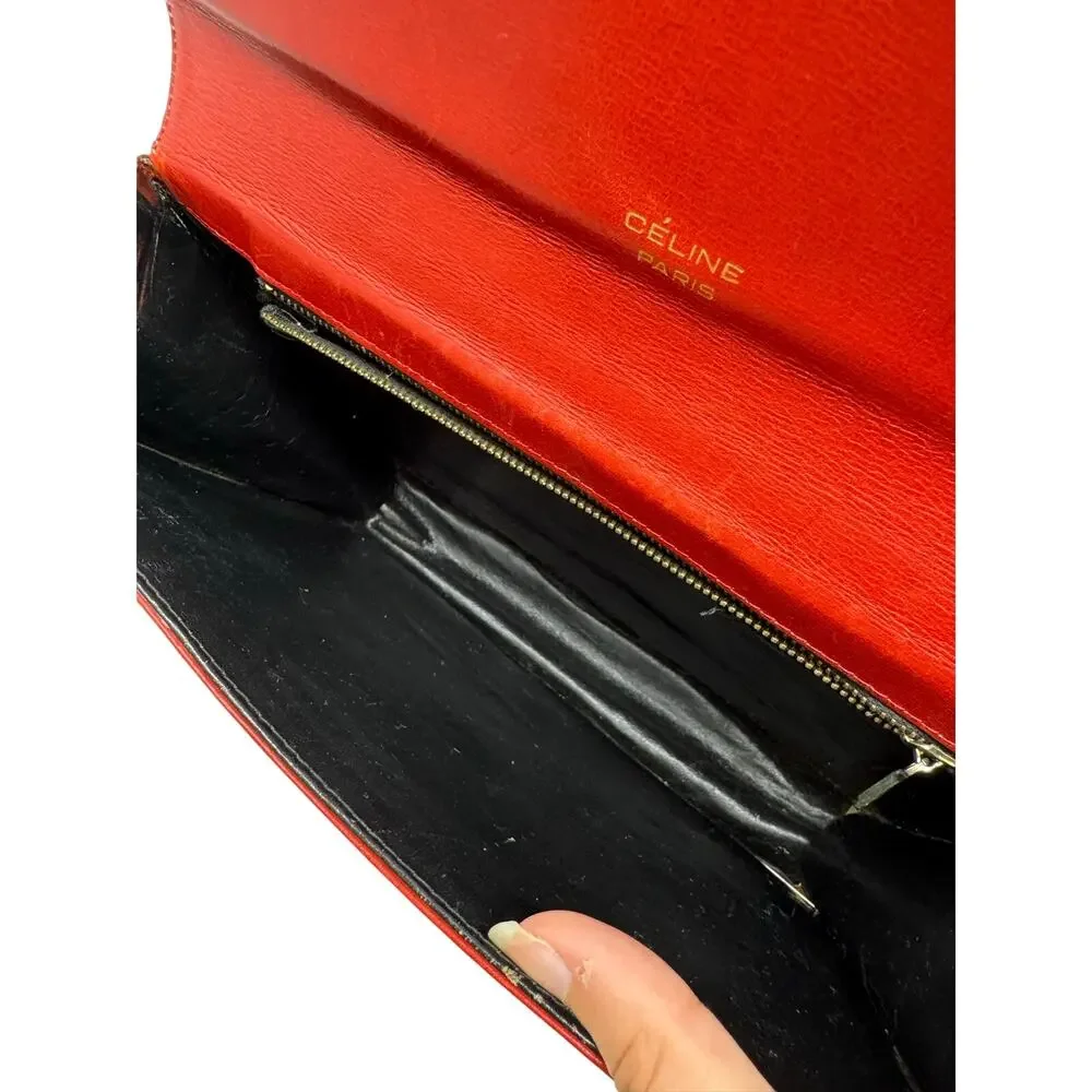 Celine Vintage Red Leather C Logo Clutch Envelope Bag